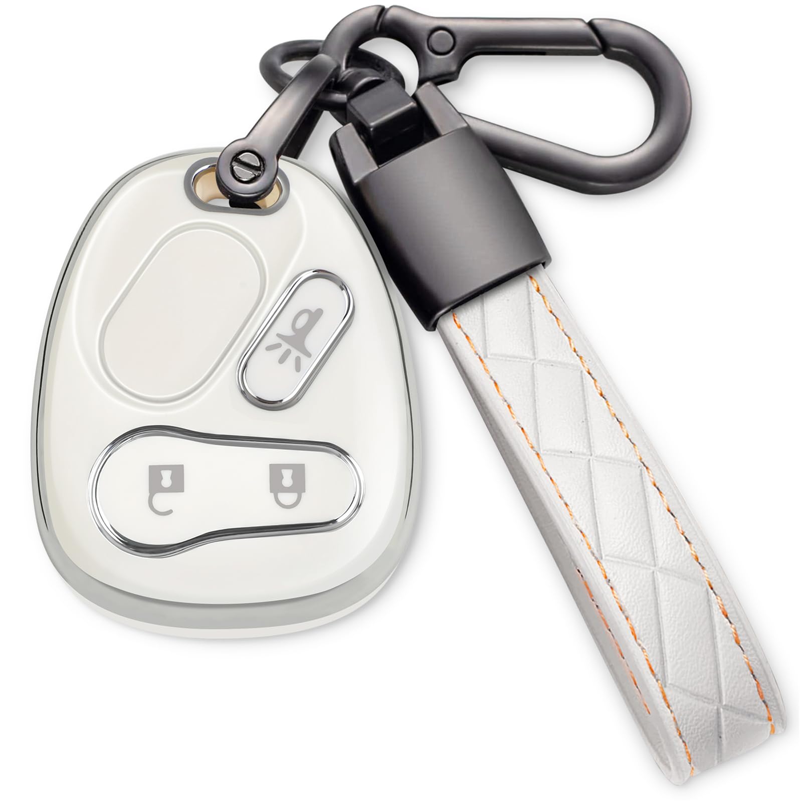 TOGAFEY for Chevy Key fob Cover Soft TPU with Leather Keychain 360 Degree Protection Key Case Shell Holder Fits for Chevrolet Silverado Suburban Tahoe