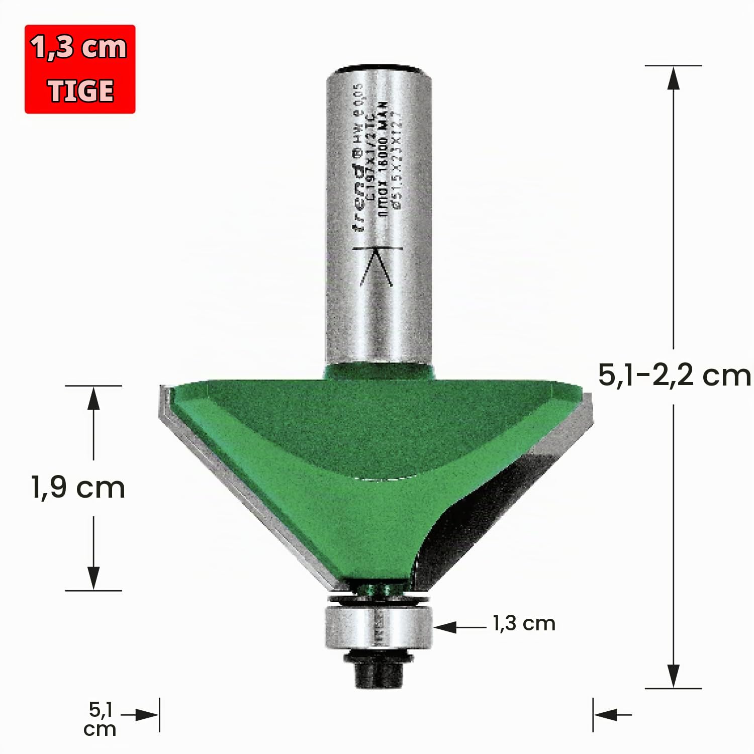 Trend Fraise à chanfreiner 45° V, queue 1/2 pouce, Ø51 mm, carbure