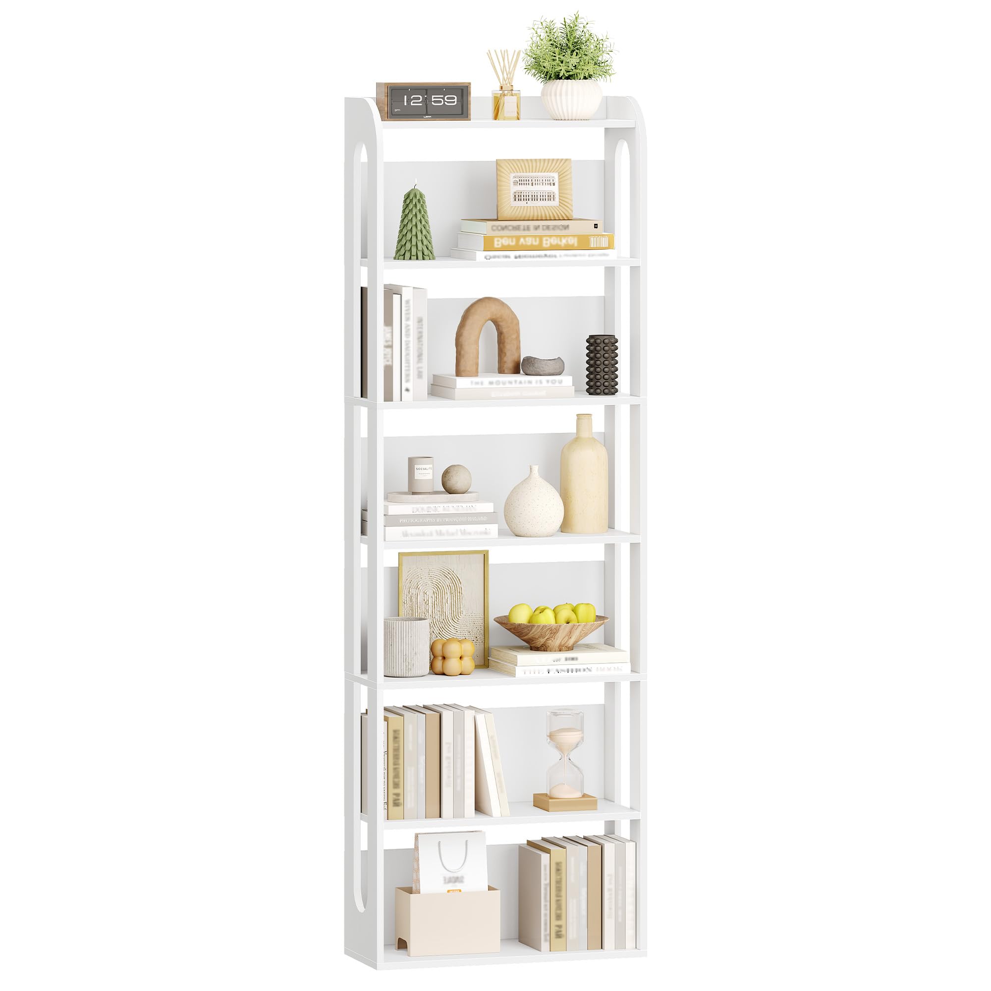 Hzuaneri Bibliothèque, étagère en Bois à 7 Niveaux, étagère géométrique 3D de Bureau, Bibliothèque sur Pied en Bois pour Chambre, Salon et Bureau 24 x 60 x 181,4 cm Blanc BC70003X
