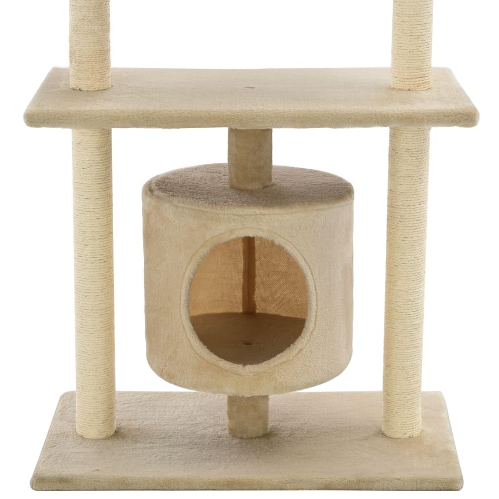 Rascador para gatos con tronco rascador de sisal, 95 cm, color beige | Zona de juegos para gatos de varios pisos con cueva, plataformas de observación y cuerda de sisal.