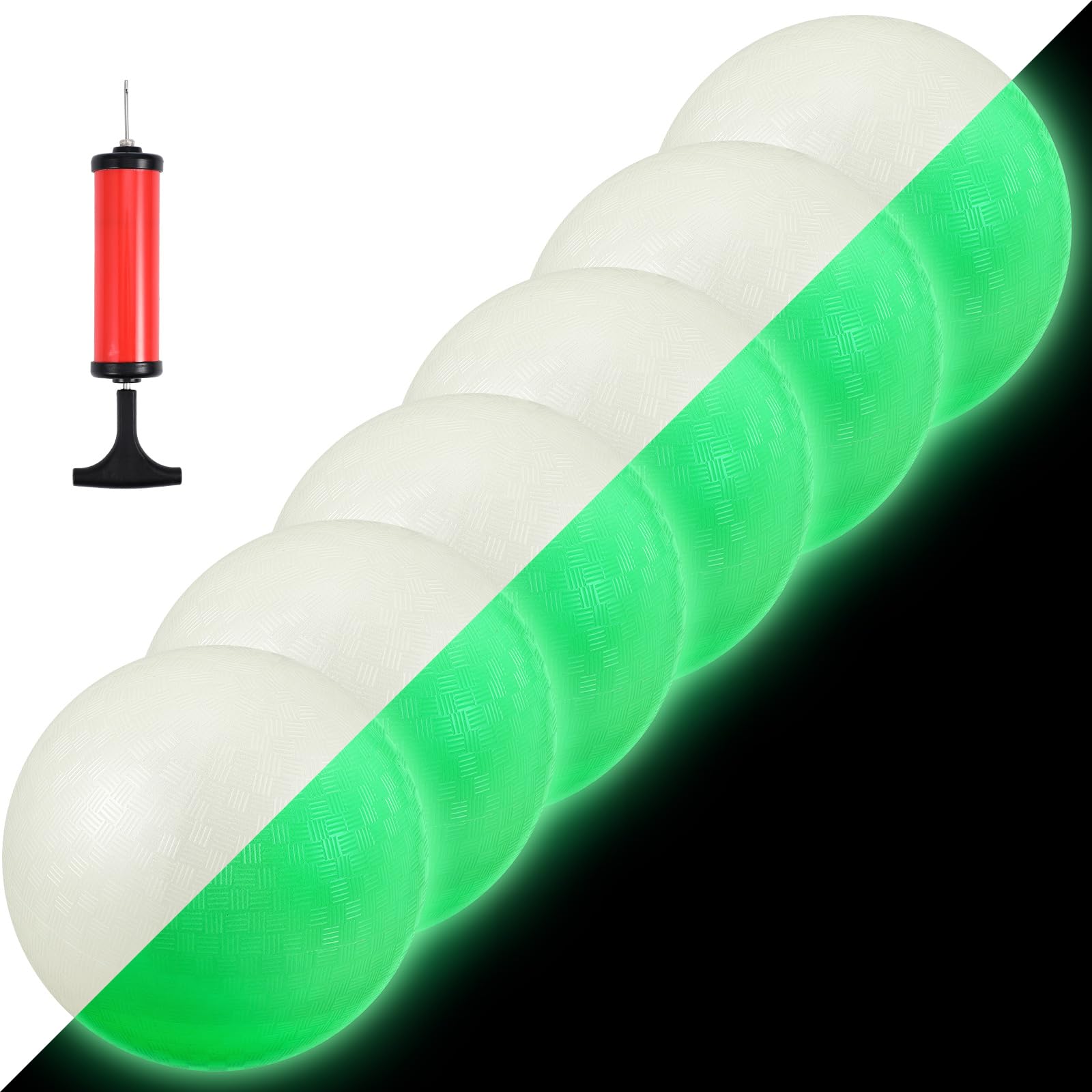 Hiboom 8.5 Inches Glow in The Dark Kickballs Dodgeballs Light up Playground Ball Bouncy Balls with Pump for Kids Adults Playground School Backyard Game