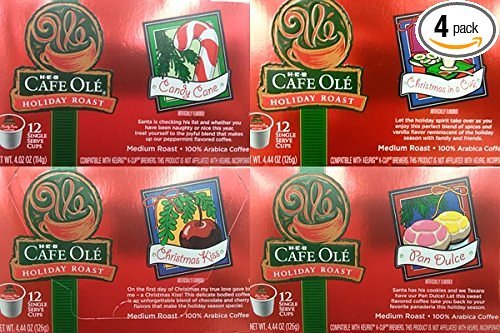 HEB Cafe Ole' Holiday Roast - Tazas de café individuales de una sola porción, 12 unidades por caja, tostado medio (paquete de 4 cajas - 48 tazas),