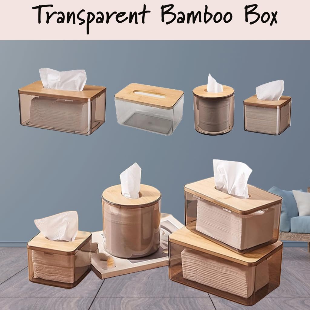Caja de pañuelos para el hogar, contenedor de almacenamiento de toallas de Papel, tapa de bambú, servilleta, decoración ecológica de Madera para mesa (L, 1, 500g)