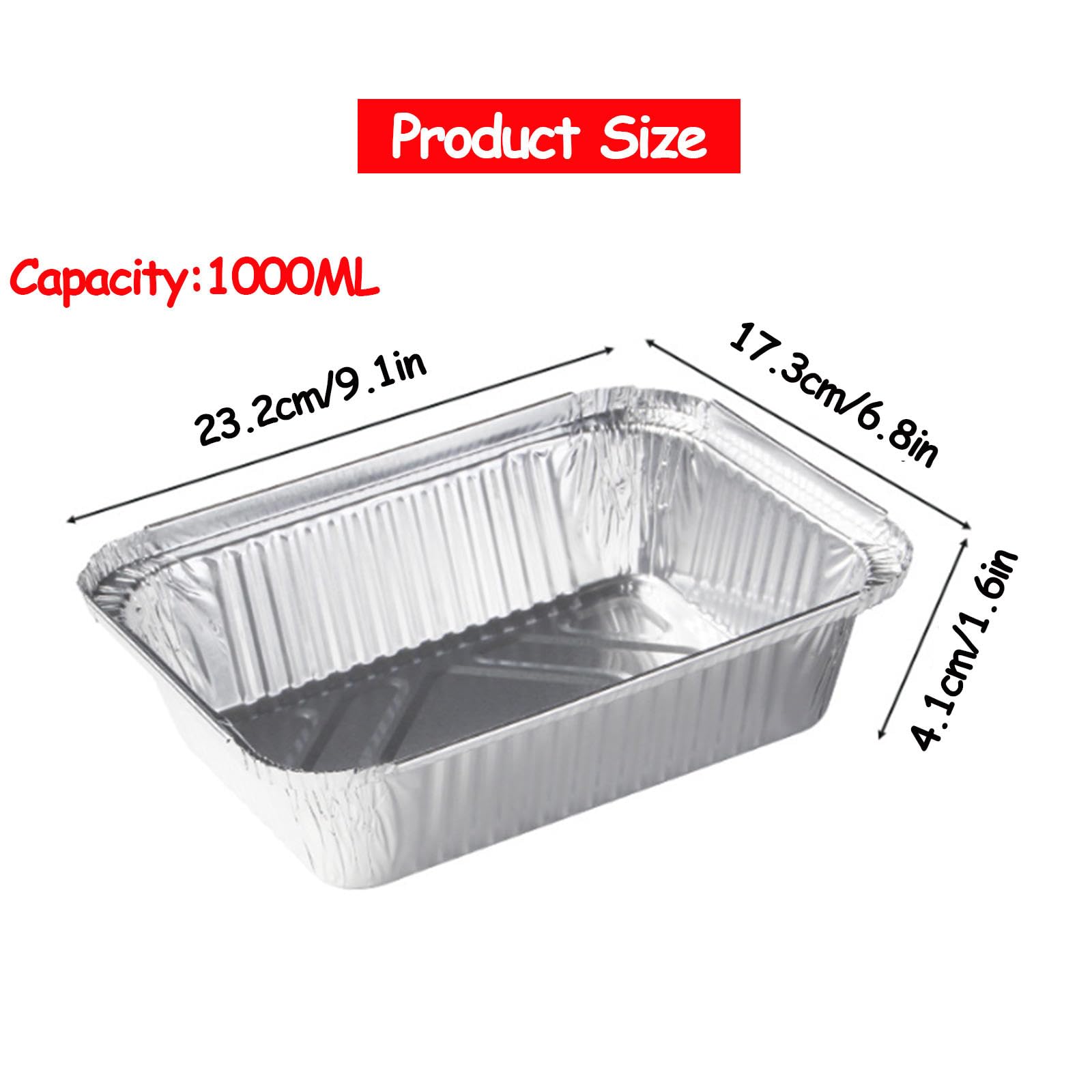 50 Stück Aluminium-Grillschalen, Silberne Aluminium-Tropfschalen, 23,2 X 17,3 X 4,1 cm (1000 Ml), Fettschalen, Geeignet Zum Grillen, Backen, Kochen