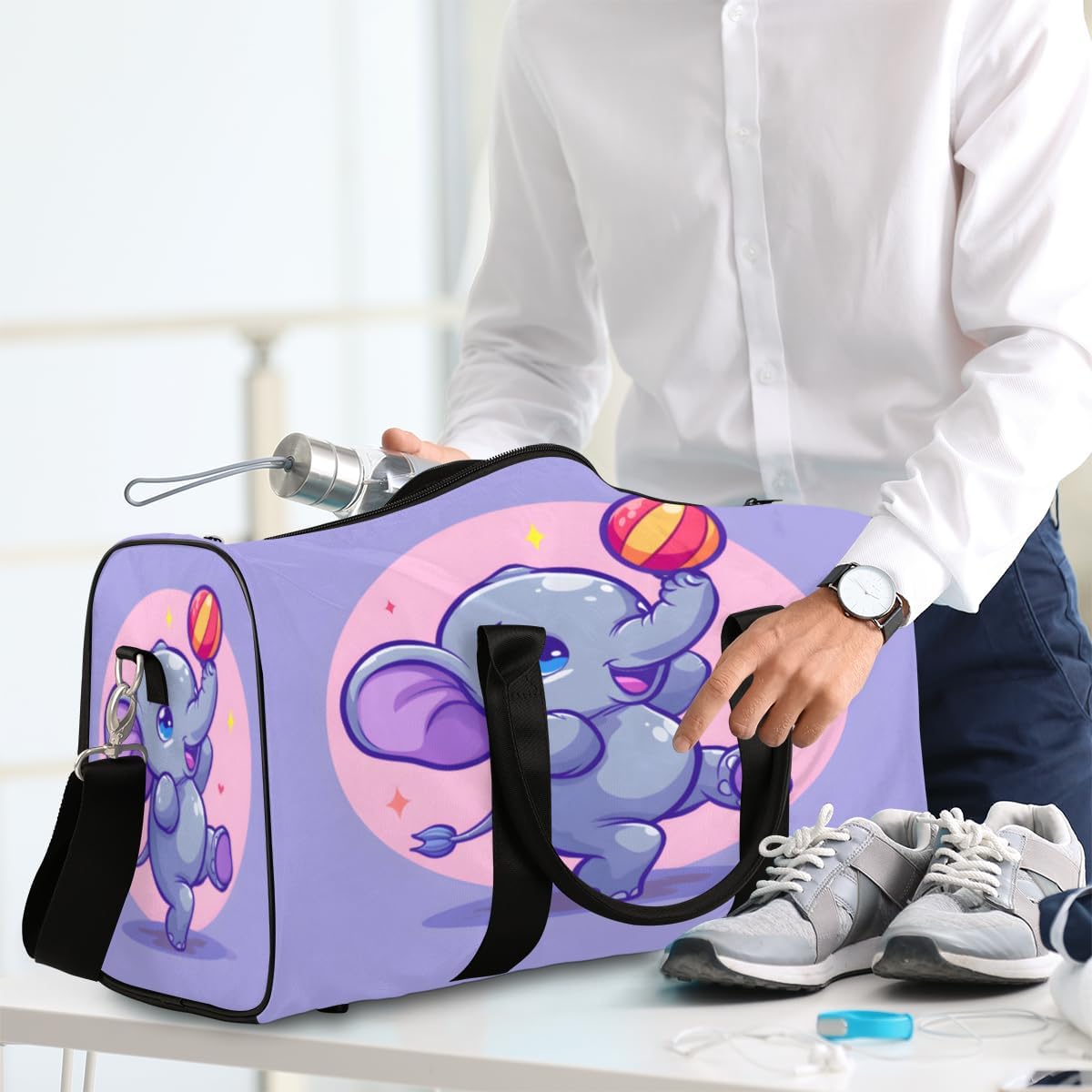 Elephant Volleyball Travel Duffel Bag for Women Men Large Capacity Overnight Weekender Bags for Lightweight Waterproof Sport Gym Bag for Workout Yoga Swim