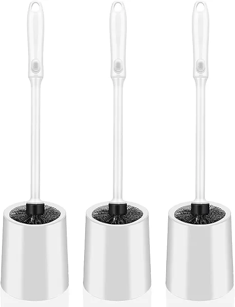 Toilet Brush and Holder Set, 3 Pack Long Handle Non-Slip Grip Toilet Bowl Brush​, Hard Toilet Brush, Deep Cleaning for Bathroom Toilets, Easy to Assemble White ﻿
