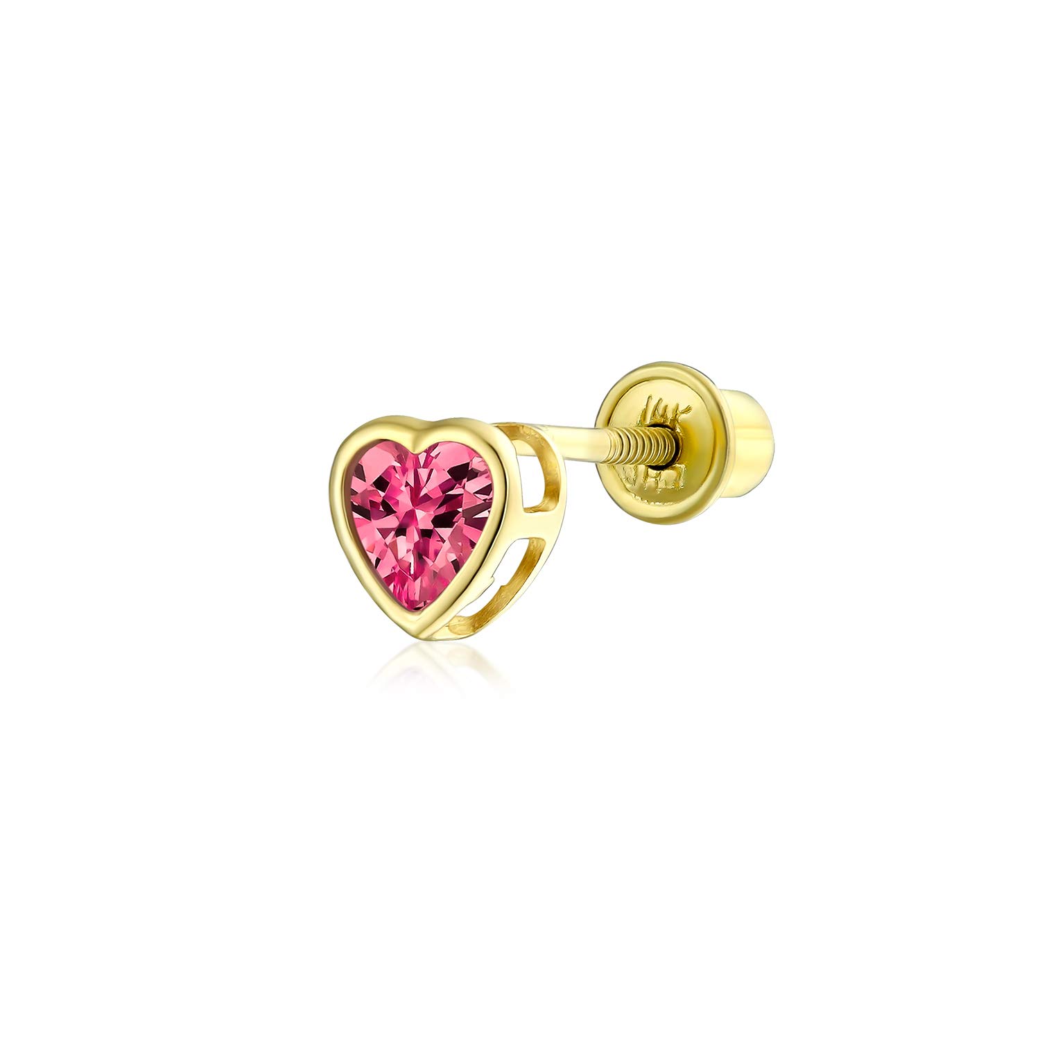 Kleiner Zirkonia Knorpel Ohrläppchen Piercing Echter Gelber 14K Gold CZ Halo Herz Stecker Ohrring 1 Stück Für Frauen Teen Helix Daith Schraubverschluss 4Mm Edelstein Geburtssteinfarben
