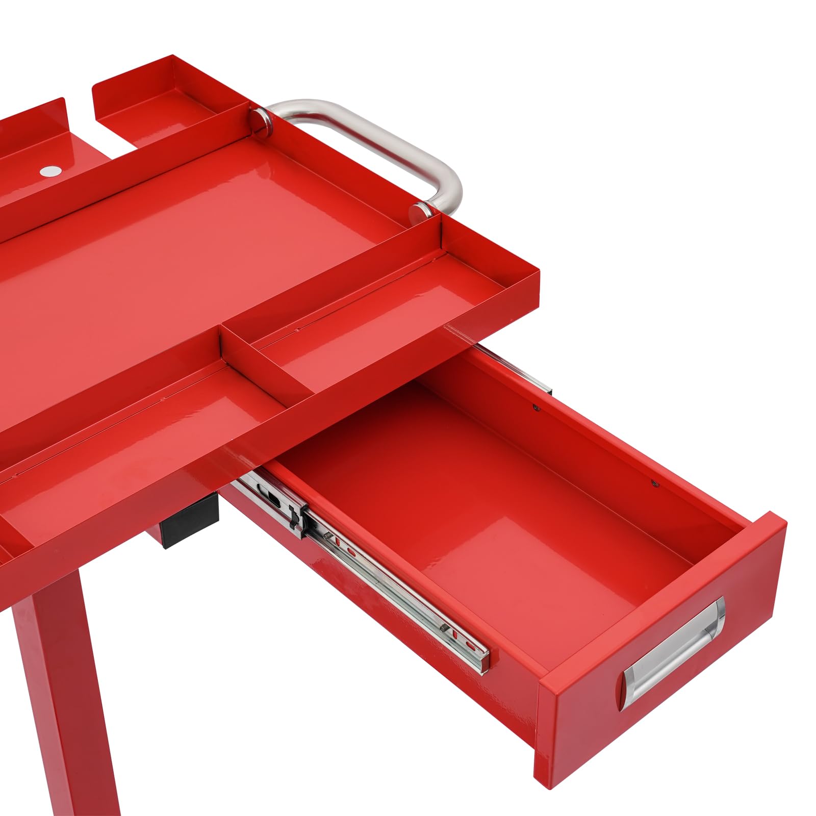 Banco de trabajo móvil, mesa de montaje con bandeja para herramientas, mesa de trabajo multifuncional de hasta 100 kg, para el garaje, reparación, taller, hogar, bricolaje (rojo)