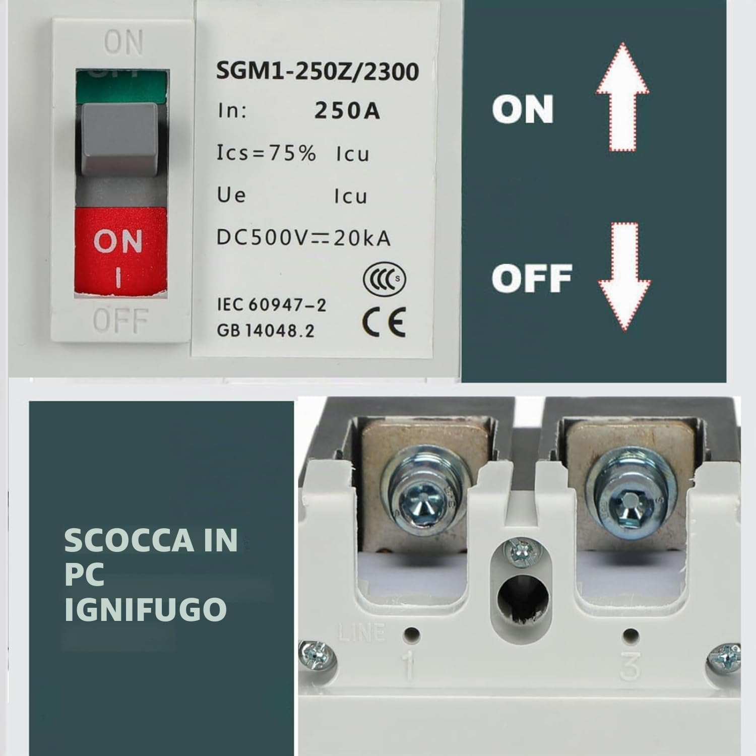 Interruttore Dell'interruttore Automatico 2P DC MCCB Interruttore Principale Solare Interruttore di Protezione della Batteria Isolatore 500V 250A