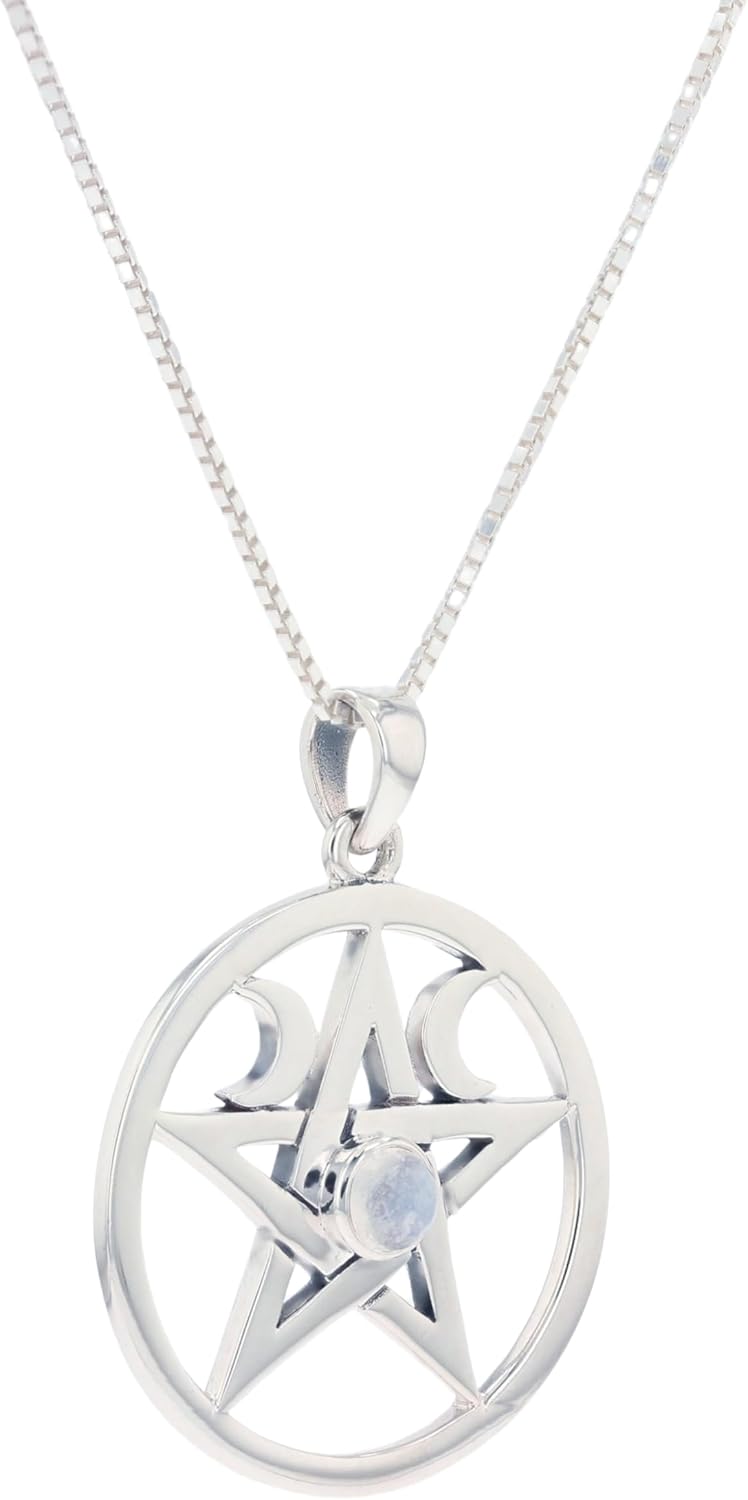 Jewelry Trends Pentacle Moon Goddess Sterling Silver Pendant Necklace 18" Moonstone - Image 3