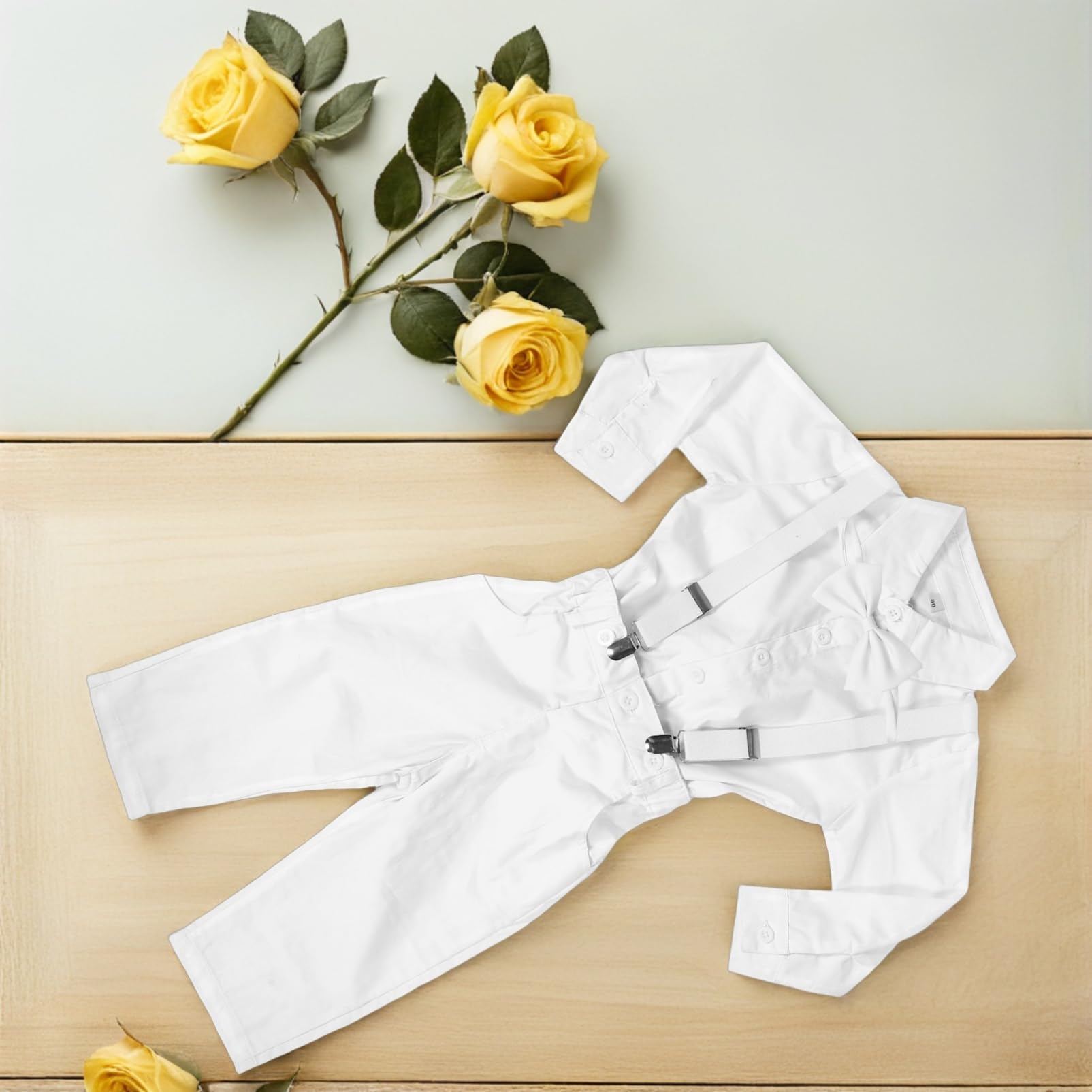 Traje de Niño Recién Nacido 80cm Algodón Conjunto Formal Blanco | Camisa, Pantalón y Accesorios Incluidos, para Ceremonia y Ocasiones Elegantes, Tallas con Contorno 57/64/46cm