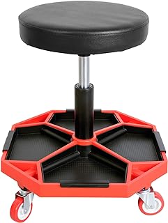 BIG RED ATRXF8308R Torin Heavy Duty Pneumatic Garage Rolling Stool/Creeper Seat with Removable Plastic Tray, 300 lb Capacity, Black/Red