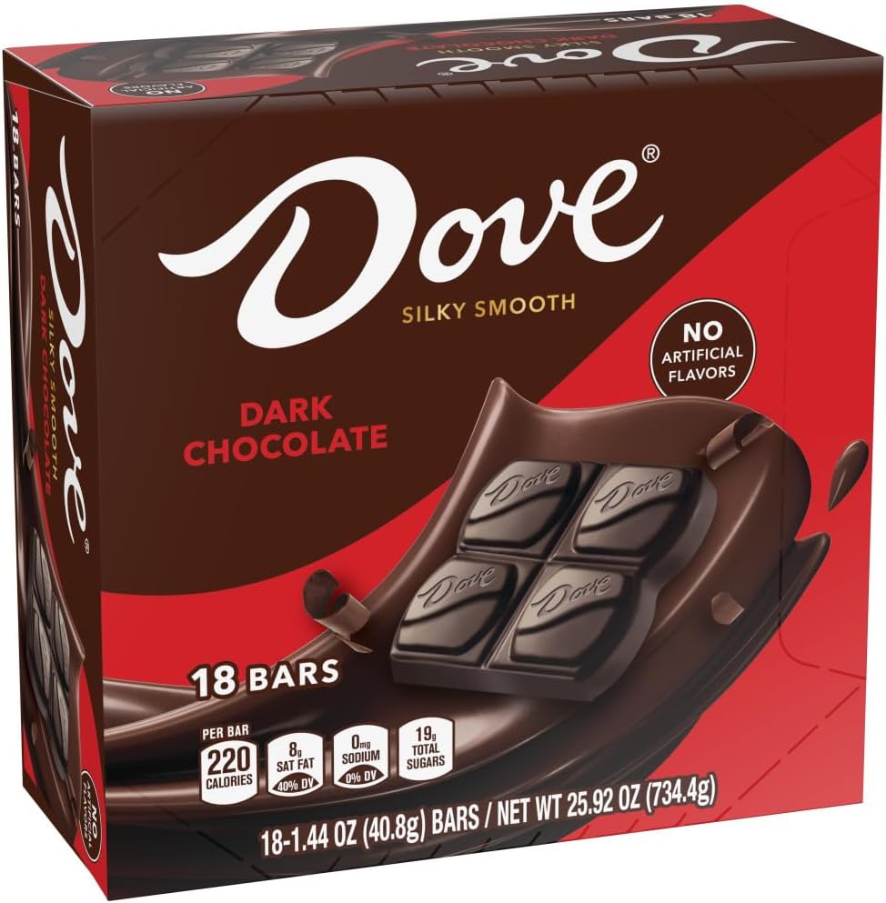 DOVE Dark Chocolate Candy Bars, Full Size Candy Bars, Suitable for Snacking, Parties, and Gift Baskets, 1.44 oz (Pack of 18)
