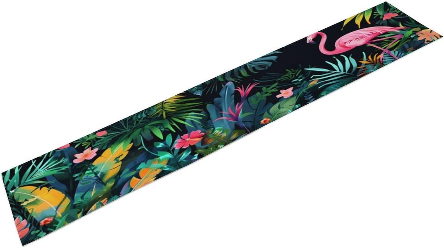Flamingo Bird Fantasy Table Runner, Colorful Palm Leaf Plants Dresser Scarf for Dining Table, Kitchen, Party Or Farmhouse Decor, 13x36 Inch