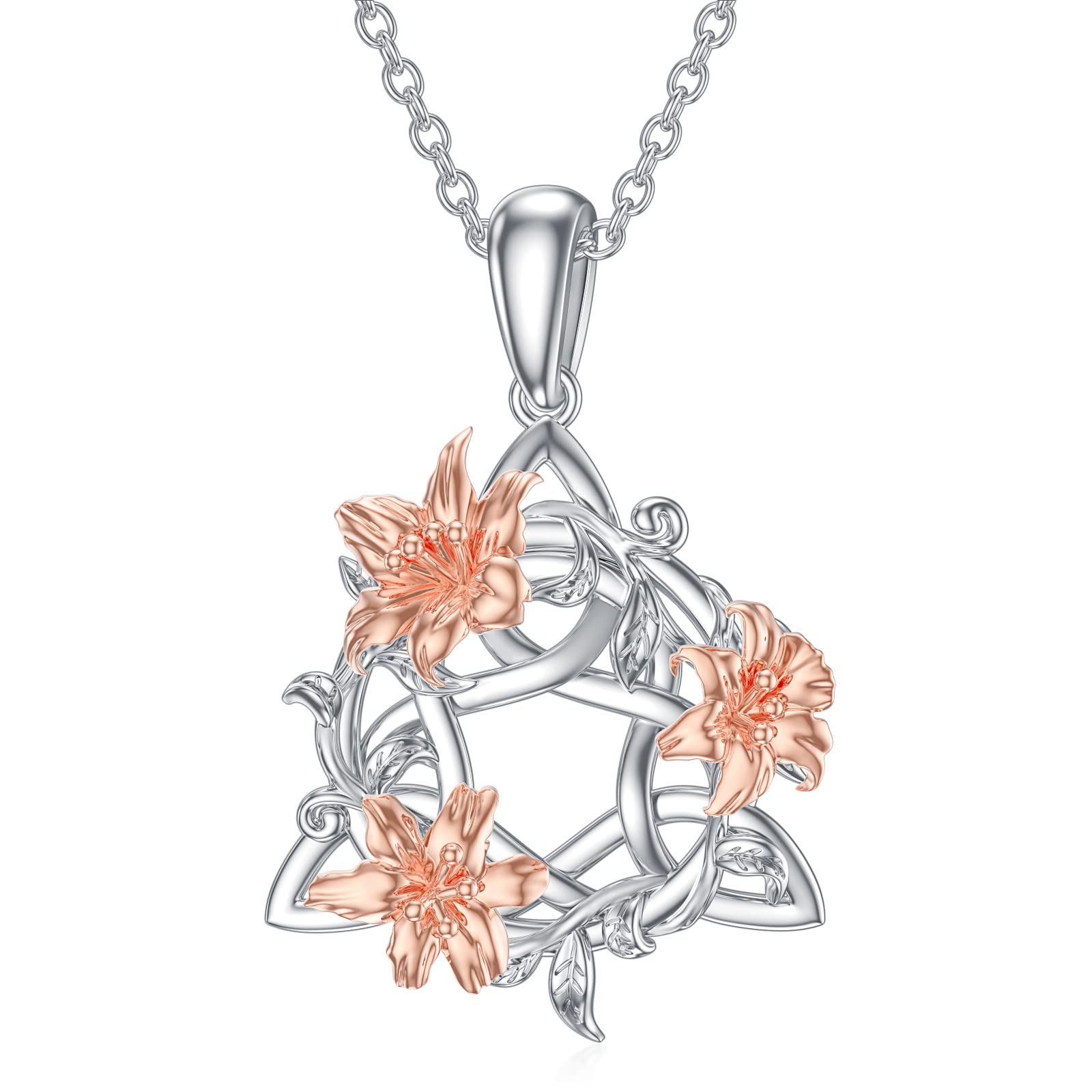 RMREWY - Collar de nudo celta de plata de ley 925, joyería de buena suerte, triquetra irlandesa, colgante de nudo triangular, joyería para el día de la madre, regalo para mujeres, madres y niñas