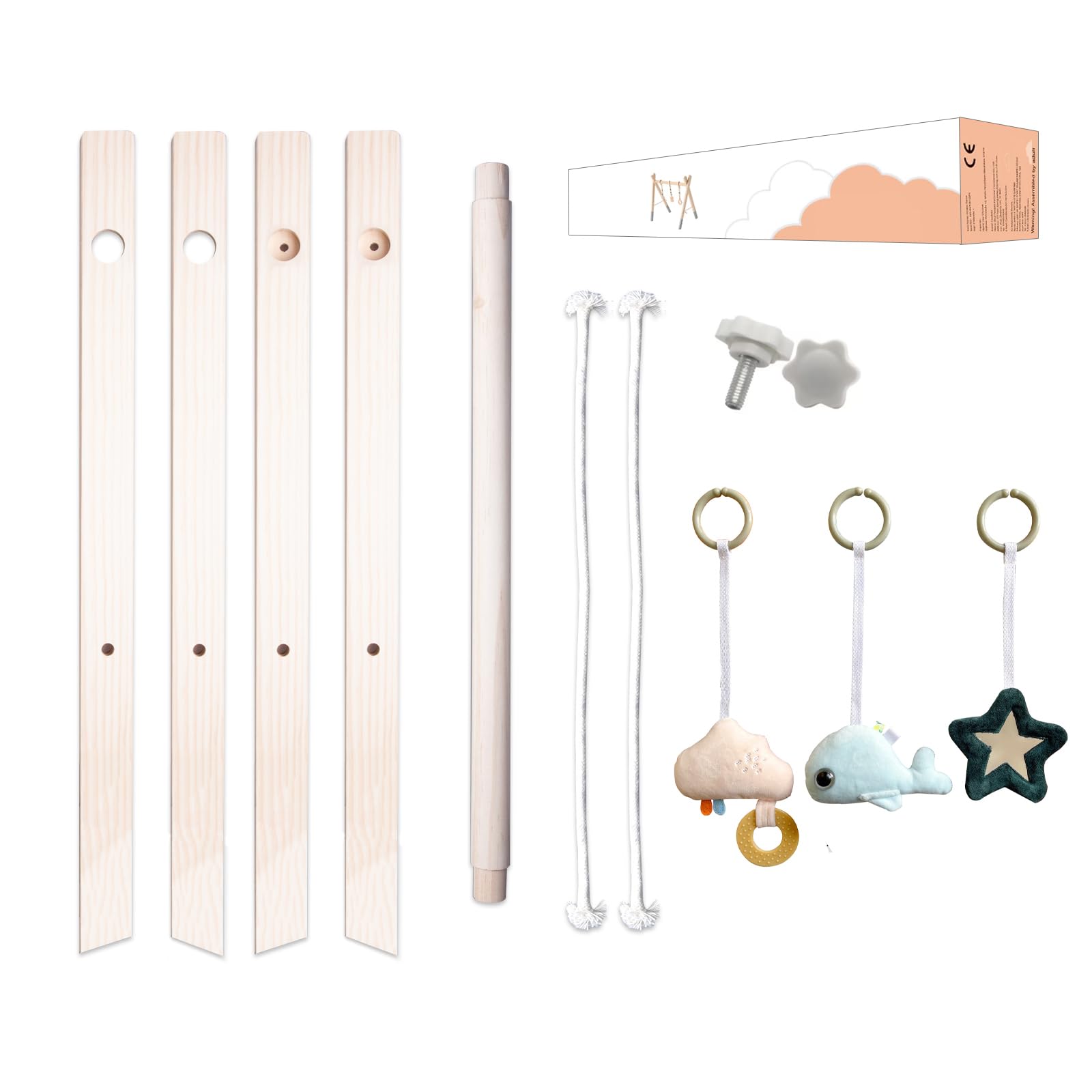 Caudblor Juguete Trapezoidal de Madera para Bebé, Rompecabezas para Gimnasio con Colgante, Decoración y Juguete Activo para Habitación Infantil