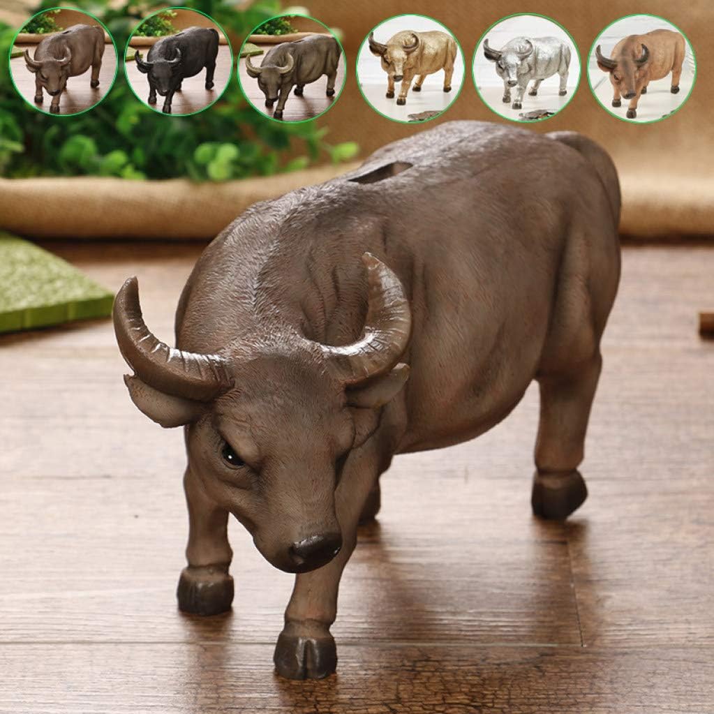 JDSHSO Creative Gift Buffalo Statue Bull Piggy Bank Money Coin Penny Collectible Saving Box Cow Sculpture image 2