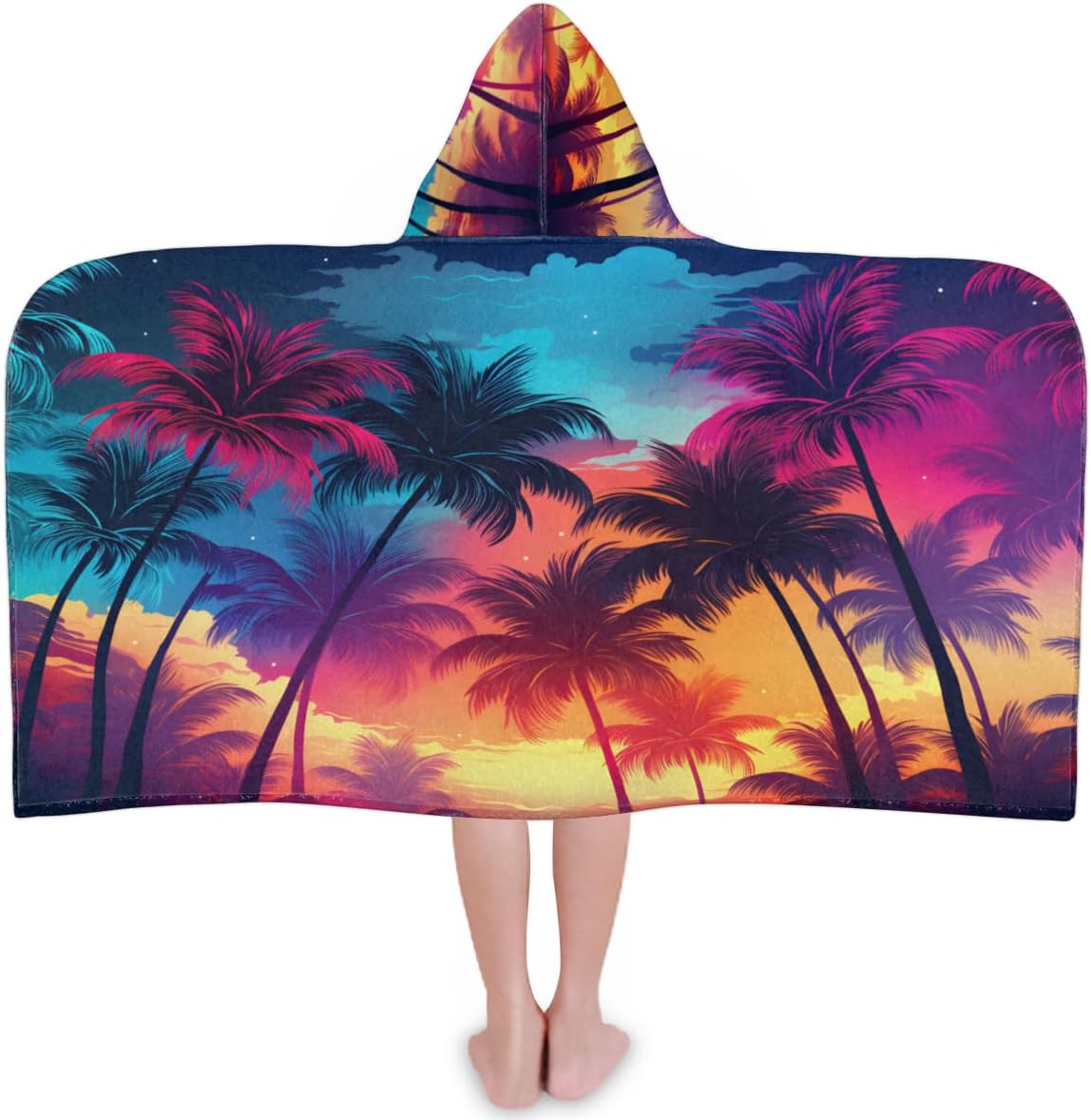 Kids Bath Towel Watercolor Palm Tree Beach Towel with Hood Pool Cover Up for Girls Boys Soft Absorbent Hooded Bath Towel Toddler Towels for Beach, Pool