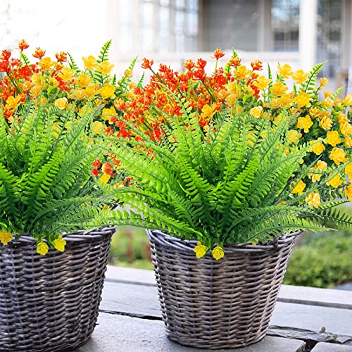 Camlinbo 15 Bundle Artificial Flowers Outdoor Spring Summer Decorations Artificial Boston Fern Uv Resistant Fake Plants Faux Plastic Flowers For Home Garden Outside Porch Decor Hanging Planters(Mixed) #TOP2