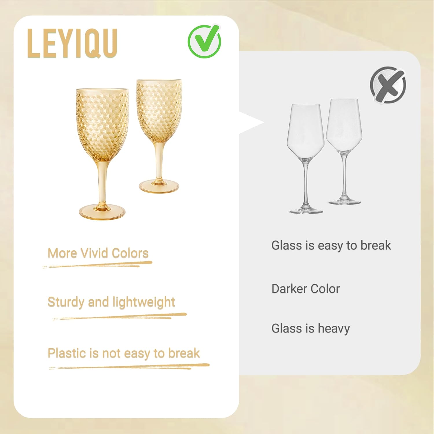 Plastic Wine Glasses 13oz, Acrylic Goblets Toasting Glassware, Unbreakable Cups Drinking Glasses for Valentine’s Day, Bar Party, Wedding (20, Gold)