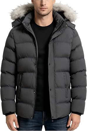 KVE Mens Hooded Waterproof Warm Thick Quilted Jacket