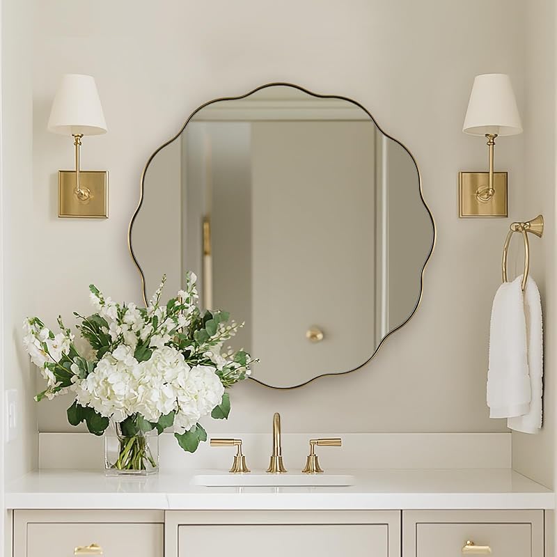 ANDY STAR Brushed Gold Round Mirror 32in — $250