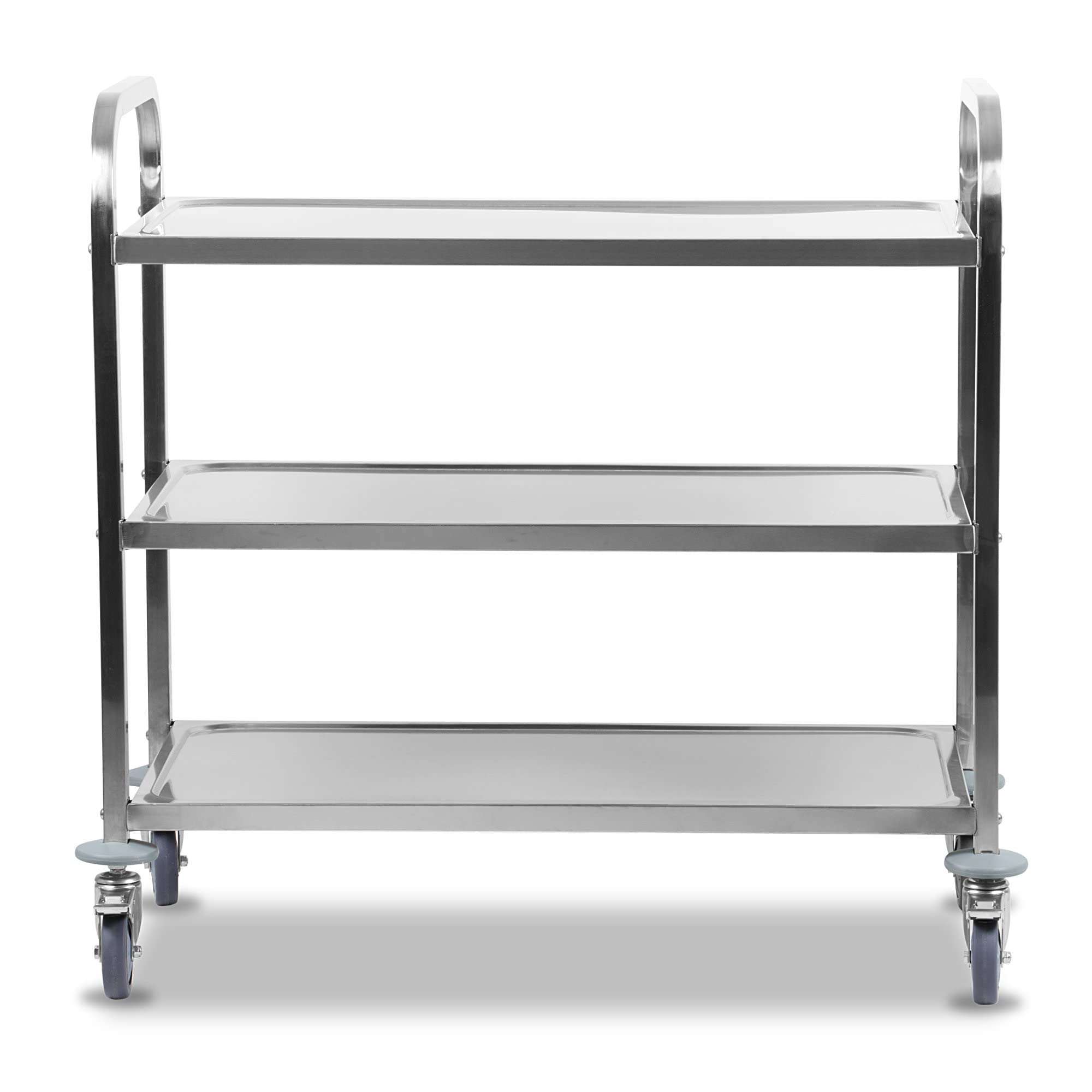 Mahlzeit Carro de Servicio de Acero Inoxidable con 3 Estantes | 101,5 x 95 x 48,5 cm | Carrito de Servicio con 4 Ruedas y Frenos de Bloqueo | Carrito de Restaurante con 3 Niveles | Almacenamiento