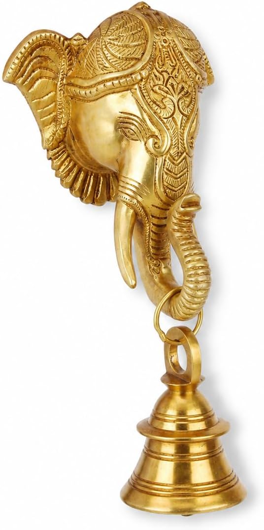 Kartique Brass Ganesha Brass Bell Hanging on Trunk (Gold)