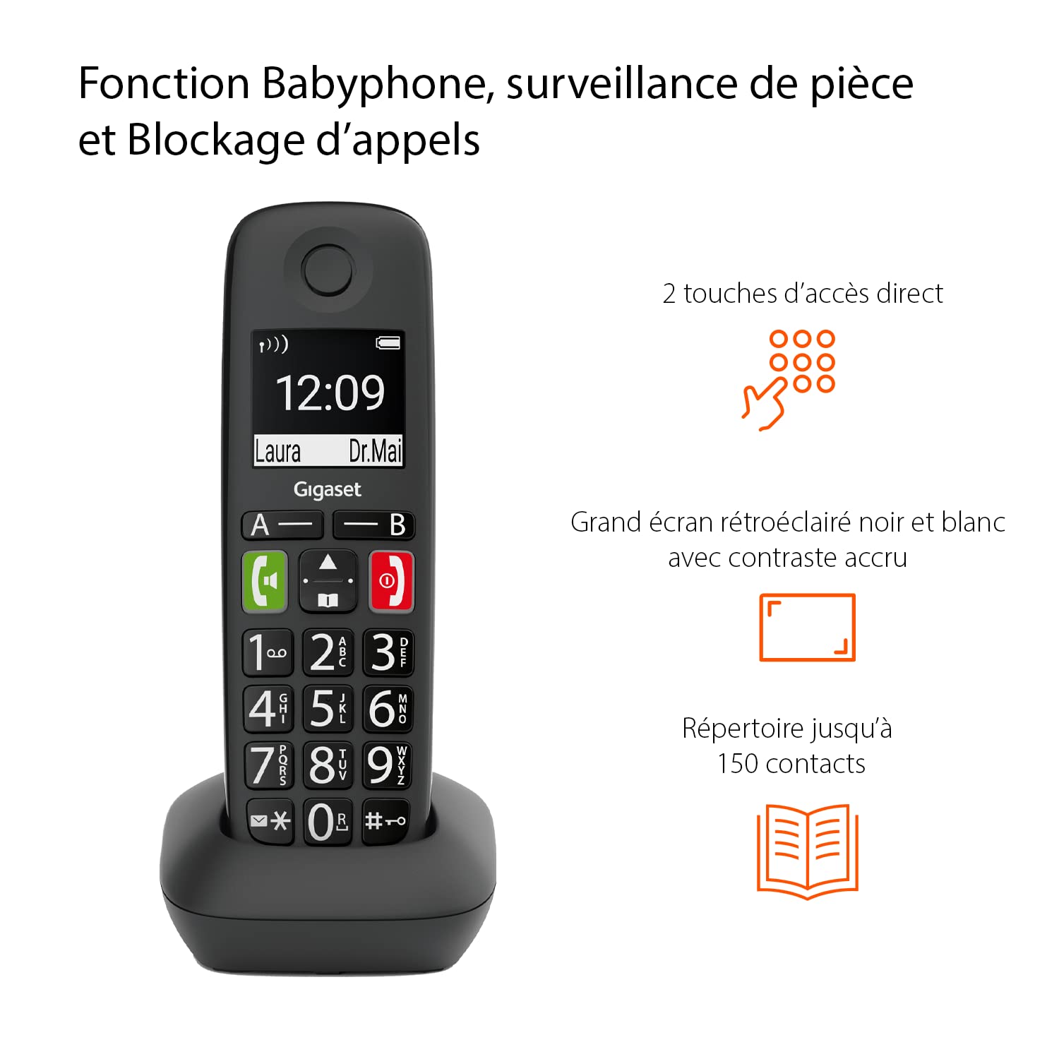 Gigaset Easy HX - schnurloses Senioren DECT-Telefon für Router und DECT-Basis, Fritzbox, Speedport kompatibel - hörgerätekompatibel - Verstärkerfunktion - großes Display, anthrazit-grau