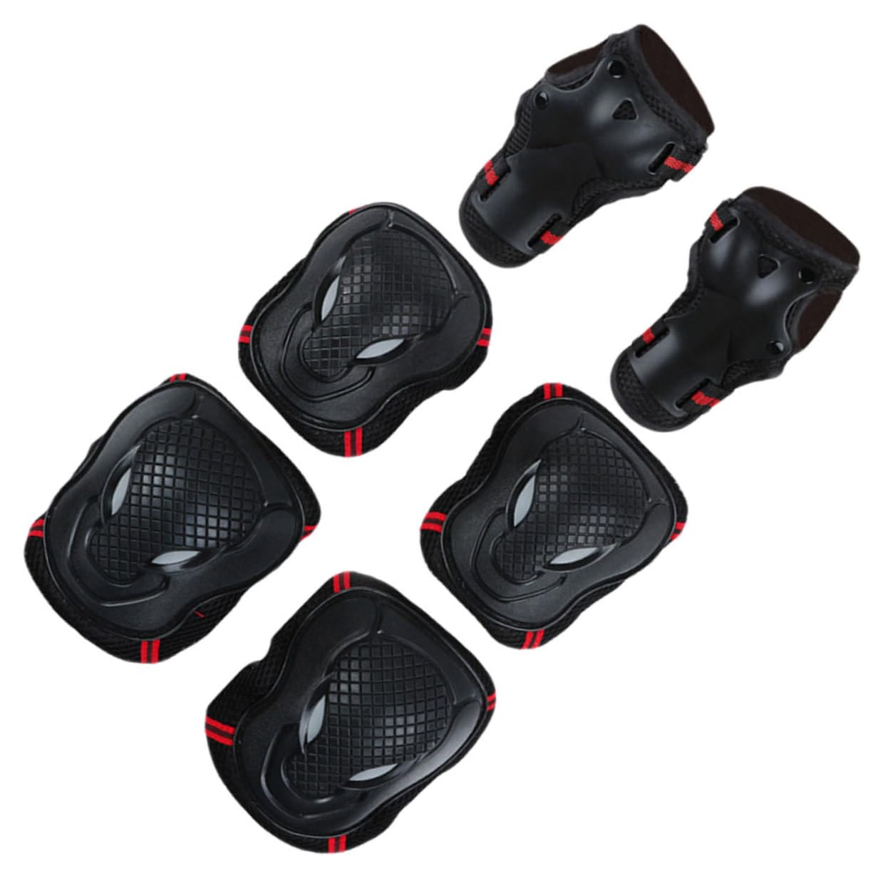 KOMBIUDA Protective Gear Set 3 Pairs for Knees Hands Elbows Ideal for Skateboarding Cycling Outdoor Sports Black/red
