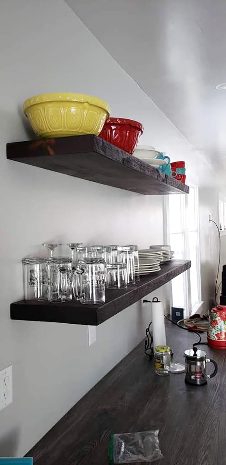 joelsantiques 48 Inch Wooden Floating Shelves for Wall - 48x12x2 in - Made of Natural Wood - Long Heavy Duty Rustic Wall Shelves for Bedroom - Perfect for Living Room, Kitchen - Mocha