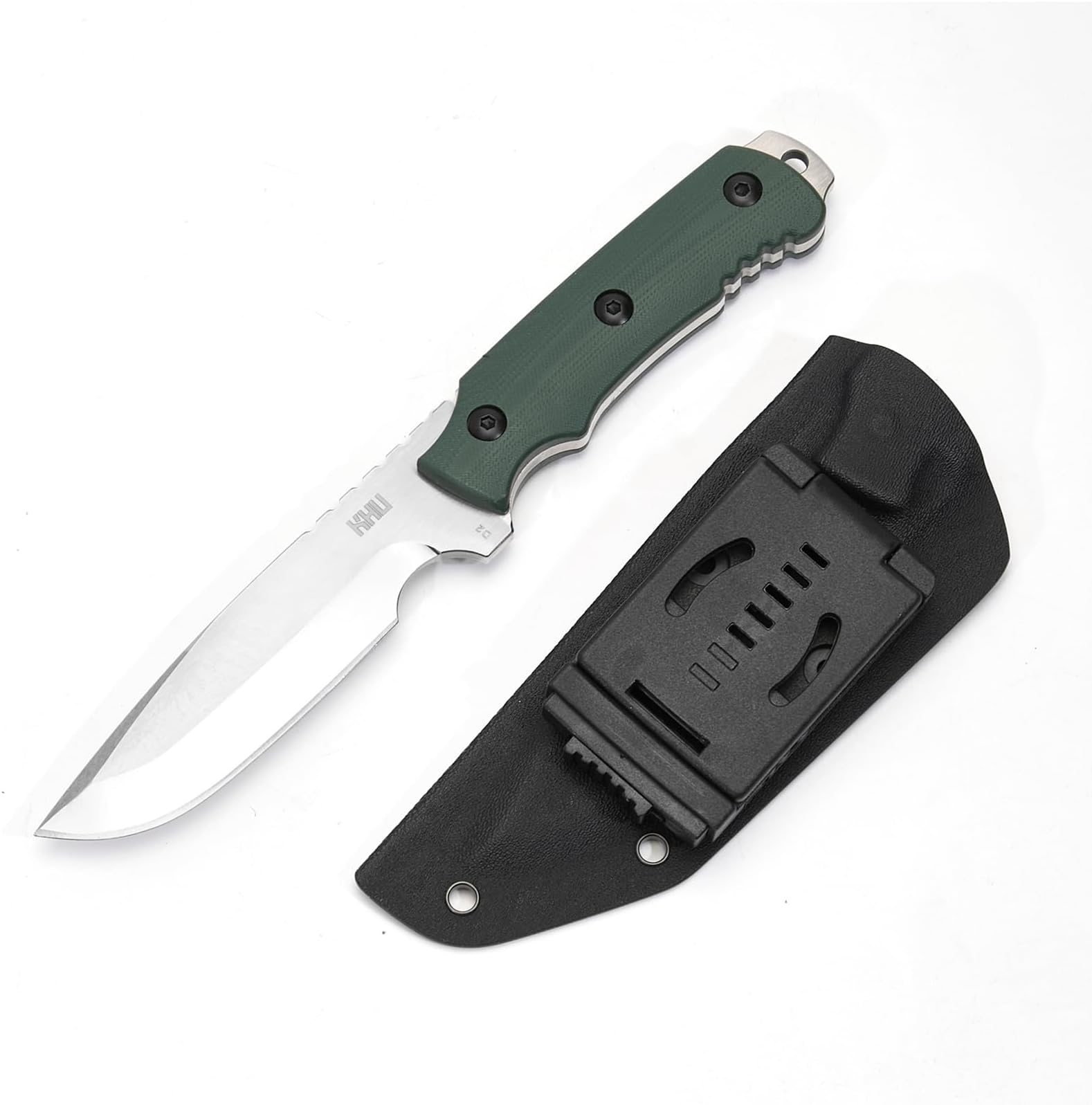 KHU Fixed Blade Knife Tactical, Hunting Knife Survival Knife D2 Steel G10 Handle, Outdoor Hunting Camping Accessories Camping Gear With Kydex Sheath (Green-16A)