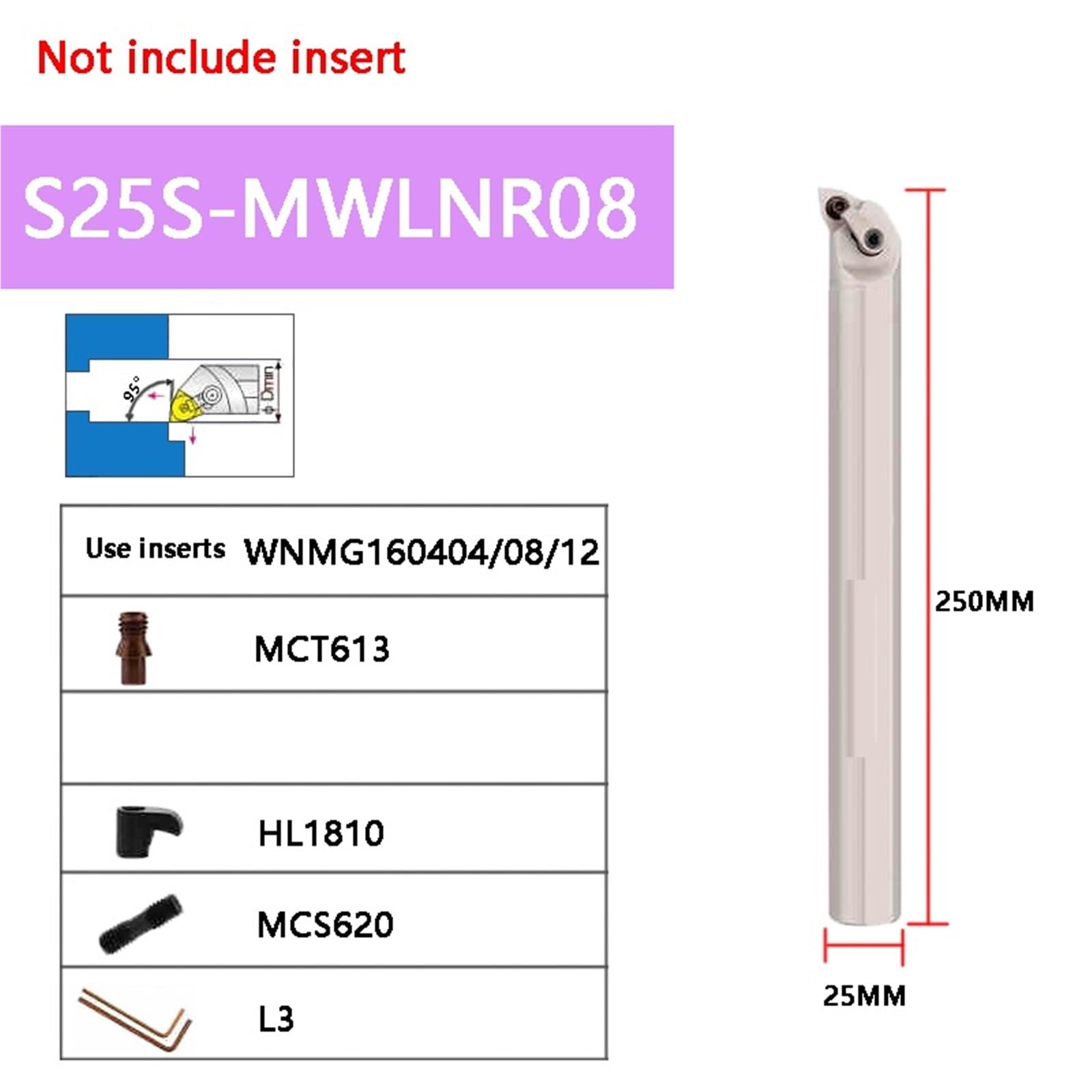 Sin Inserción S16Q S18Q S20R S25S S32T CNC Herramientas De Torneado Interno Perforación(S25S-MWLNR08(White))