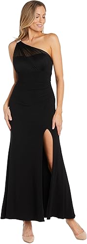 R&M Richards Women's One-Shoulder Chiffon Cape Evening Dress W/Rhinestone Detail