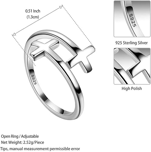 Miniatura 6 de Anillo de cruz ajustable para mujer, plata de ley 925, joyería fina, regalo para inspiración, anillo cristiano, fe esperanza, amor, cruz, anillo de