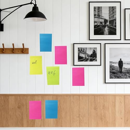 Miniatura 6 de Paquete de 12 notas adhesivas forradas de 4 x 6 pulgadas, bloc de notas superadhesivas con rayas de colores brillantes