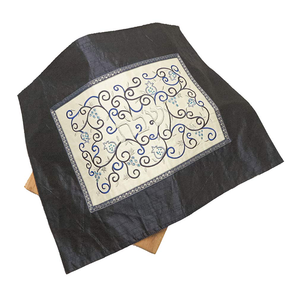 Yair Emanuel Challah Cover - Machine Embroidered Silk Bread Cover With Pomegranates For Shabbat (20x16") - View #13