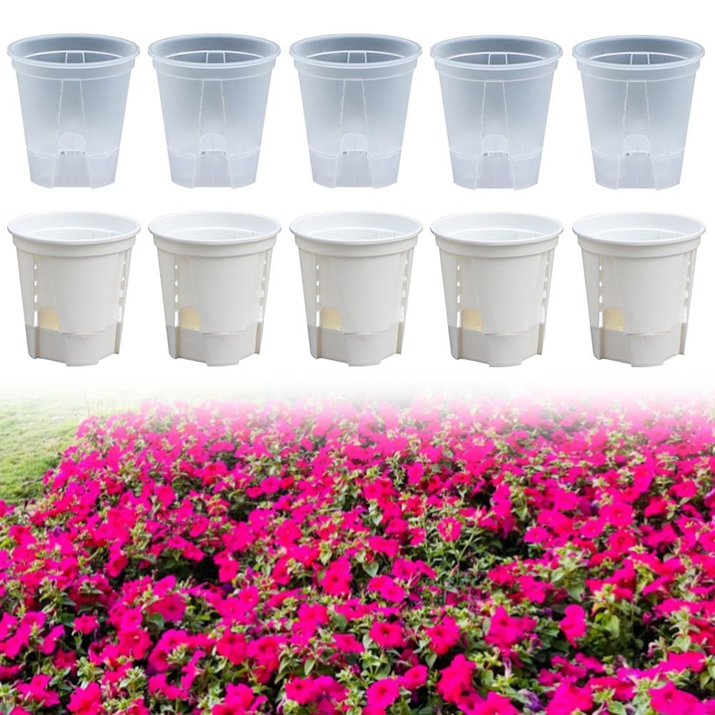 EasyByMall Lot de 5 pots de fleurs modernes en plastique avec soucoupe pour intérieur et extérieur (150 mm, transparent)