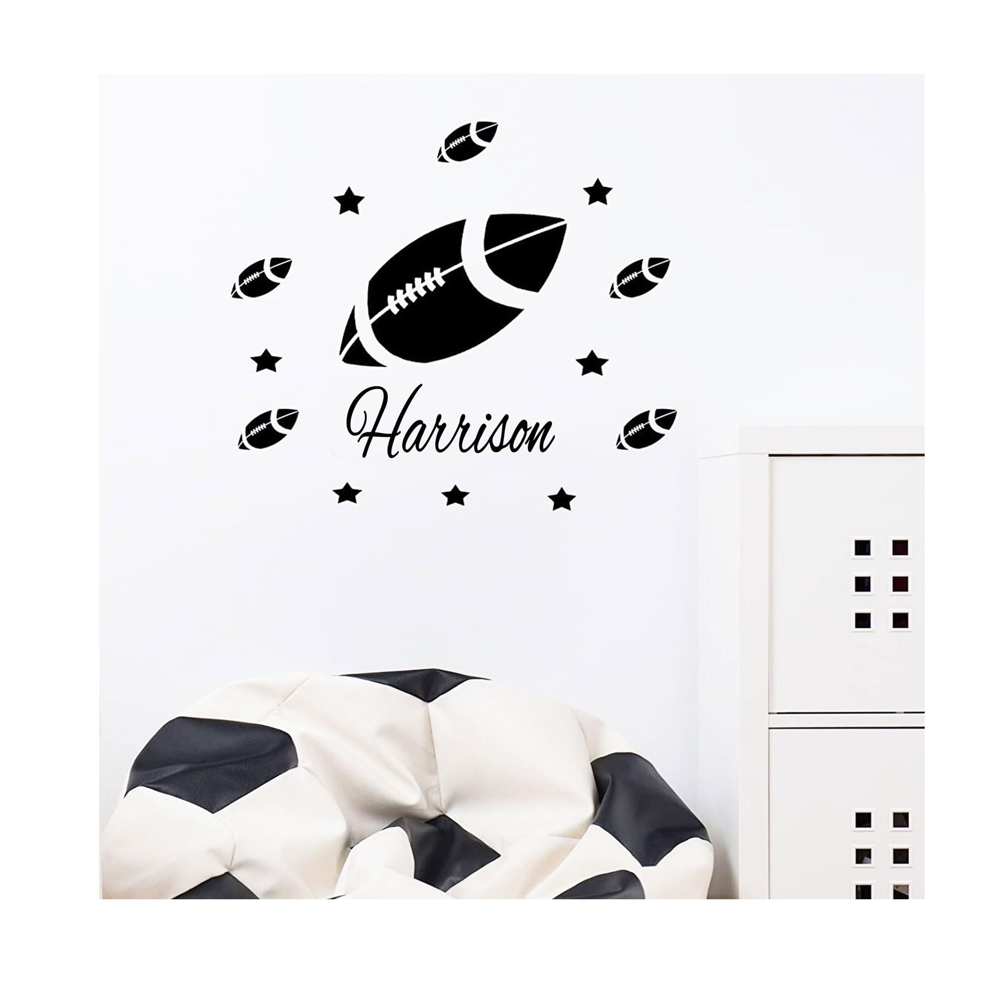 Rugby Ball Wall Art Stickers Personalised Name Boys Nursery Room Removable Vinyl Decals