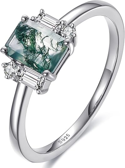 OLIVIASO 925 Sterling Silver Moss Agate Engagement Ring