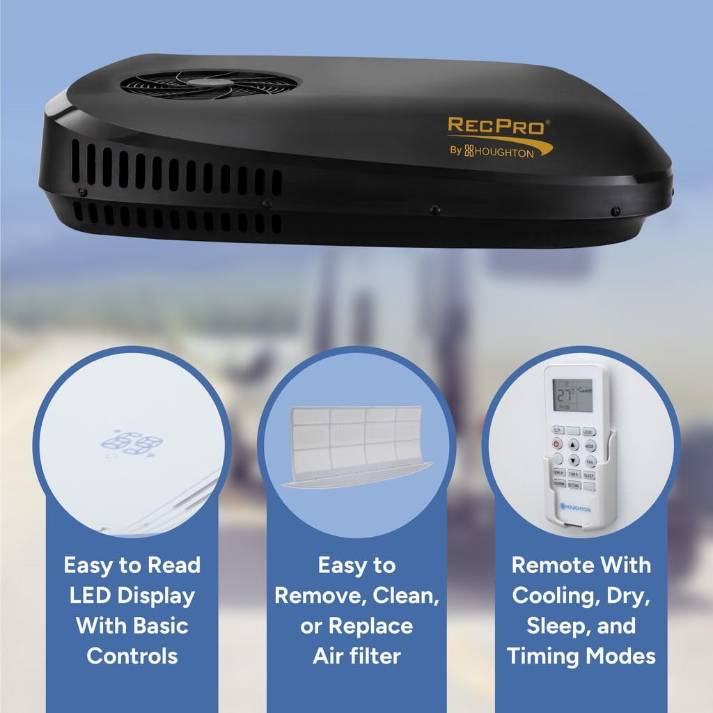 RecPro RV Air Conditioner 13.5K BTU , Low Profile Non-Ducted AC with Heat Pump , Quiet Cooling & Heating , 110–120V , Easy Install , for Campers, Travel Trailers, RVs, Motorhomes, Food Trucks (White)