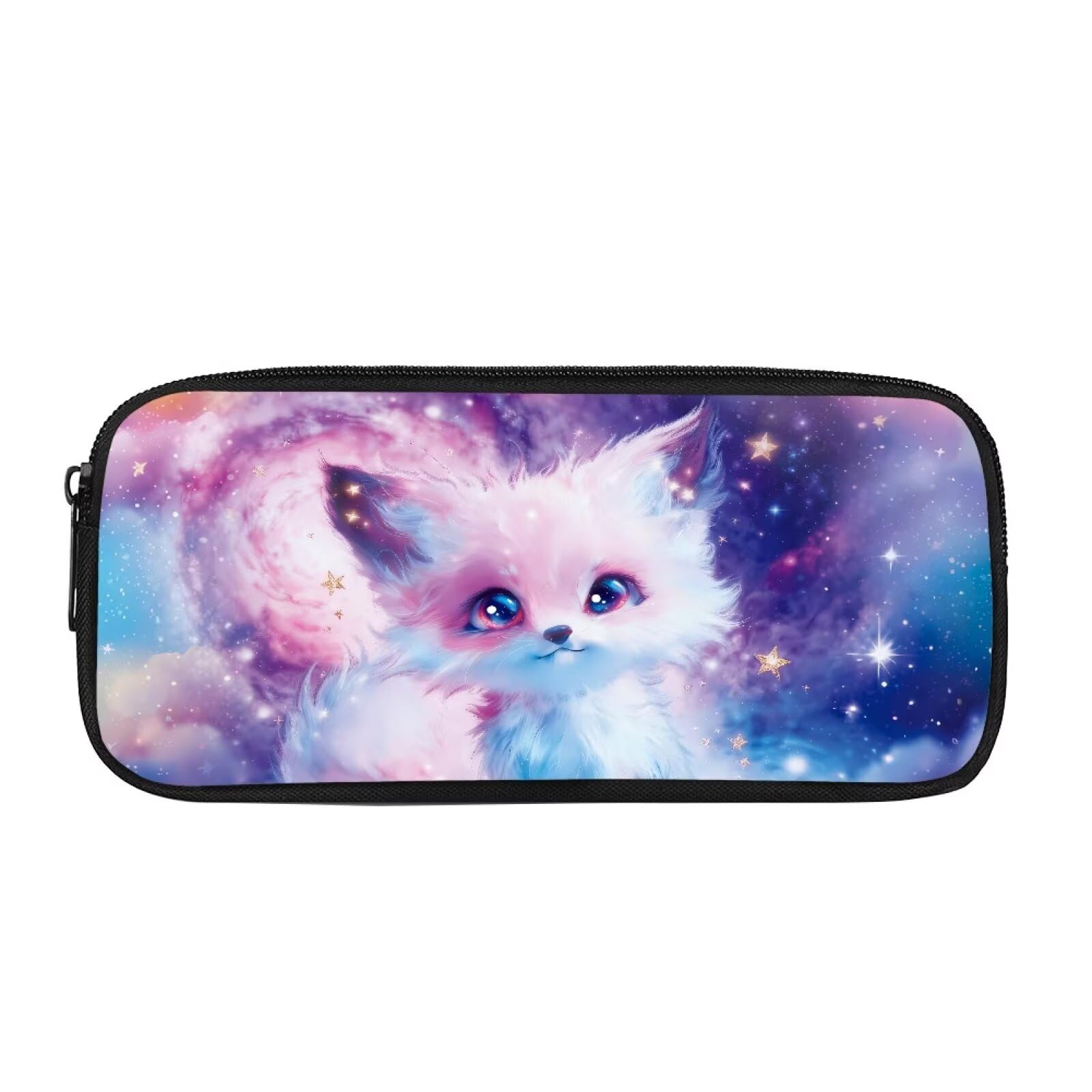 HUGS IDEA Galaxy Fox Pencil Case Cosmic Design Pencil Pouch Durable Zipper Stationery Organizer Portable Pencil Box for Space Loving Boys Teens School Science Class Office Use