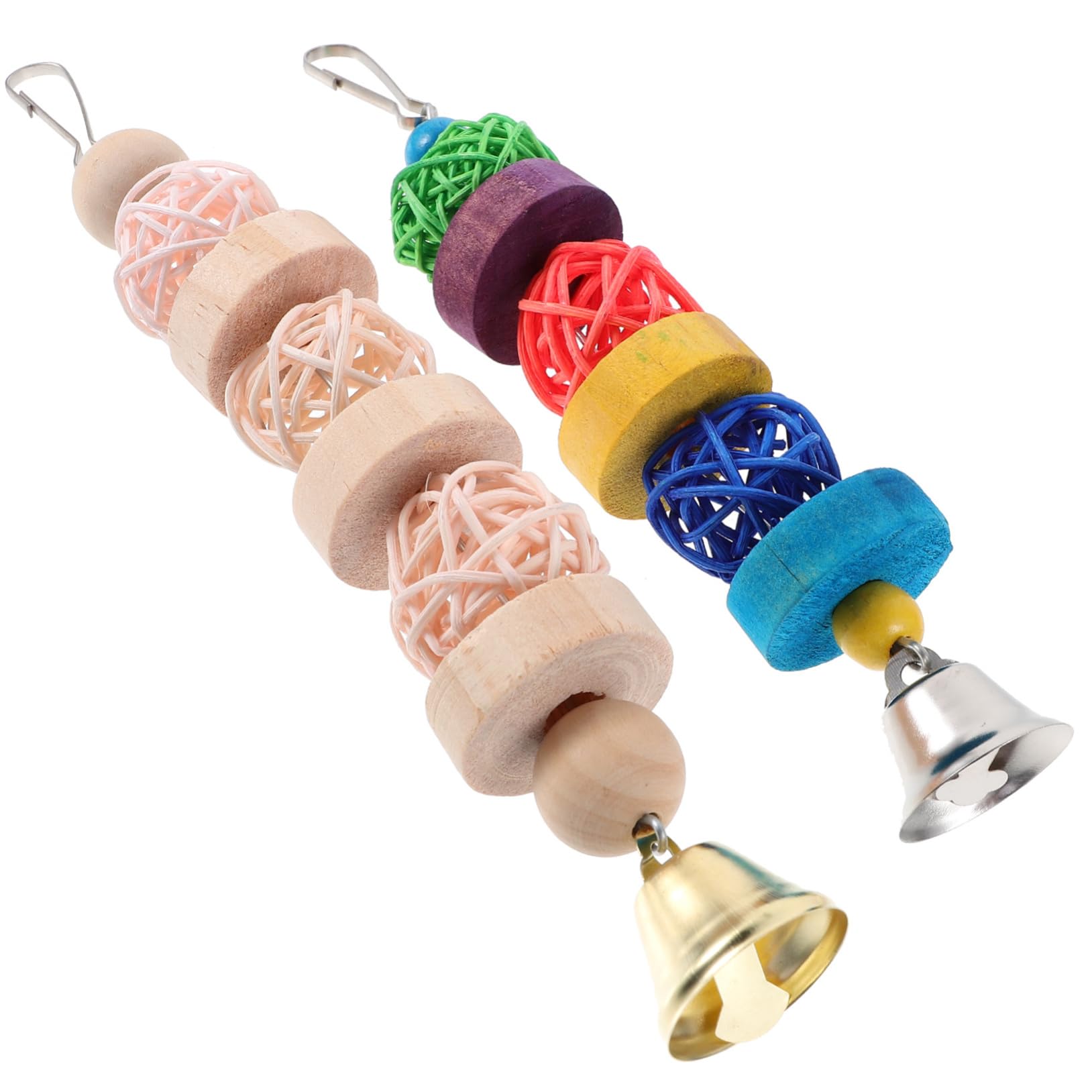 CIYODO 2Pcs Parakeet Chewing with Built Hook Natural Wooden Bird Molar for Birds Hanging for Parrots and Bird Cage Accessories for Budgies and Conures