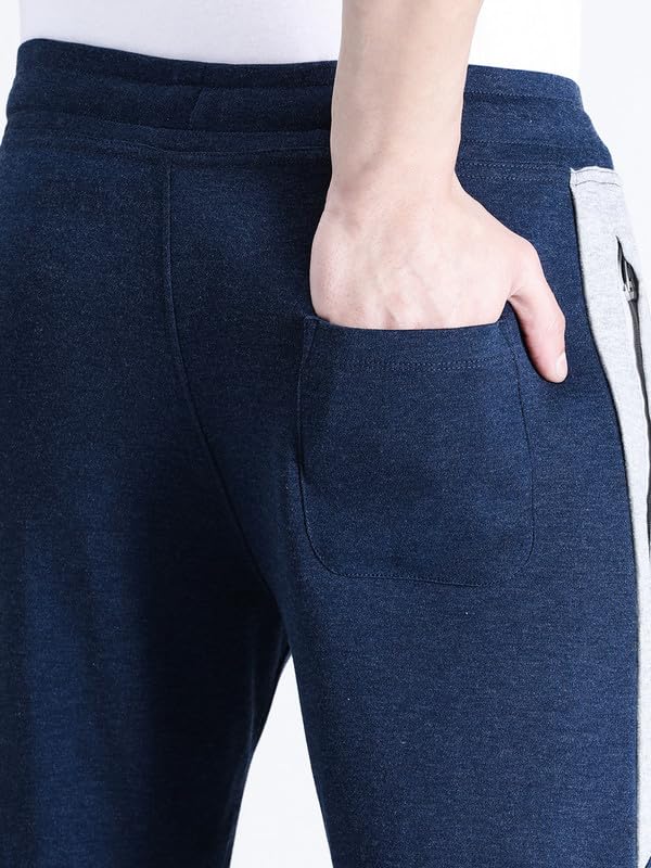 Image of CROCODILE Men Solid Slim Fit Track Pant | Mid Rise | Drawstring Waist | Regular Length | Casual Sports Lounge Bottomwear Navy Melange