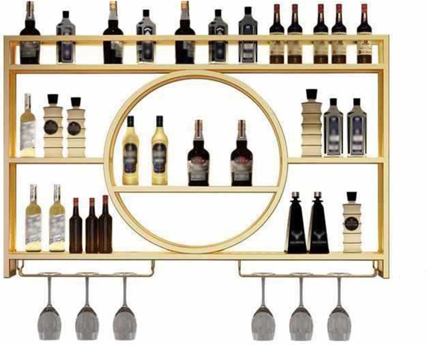 Armoire suspendue bar dorée 100cm avec étagères flottantes murales pour bouteilles de vin