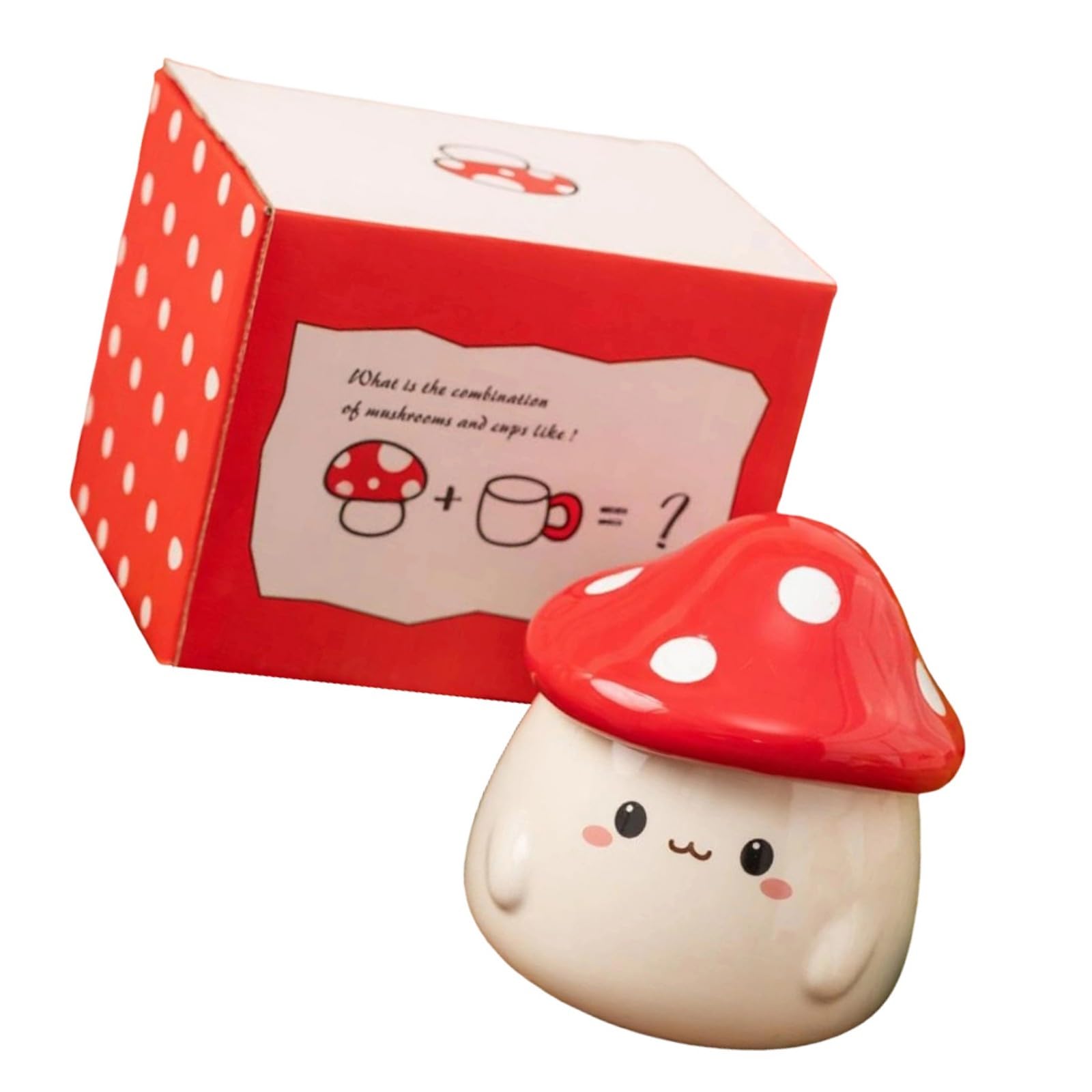 Lerpwige Portable Ceramic Coffee Mug with Mushroom Lid Travel Cup for Women Mushroom Mug