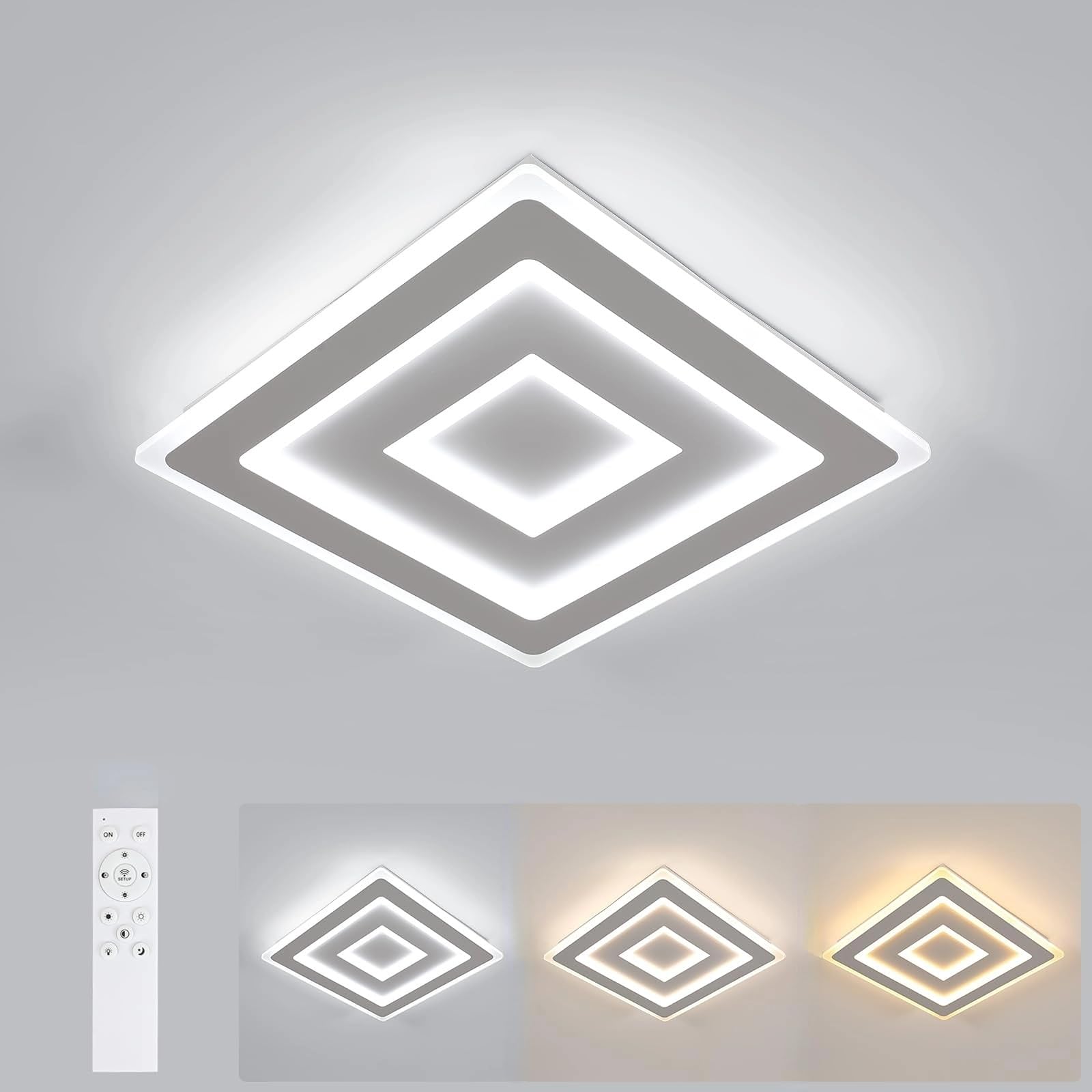Comely LED Ceiling Light Dimmable Square, 52W 5850LM 40cm Modern White LED Ceiling Lamp with Remote Control for Living Room Bedroom, Dimmable 3000K-6500K — image 1