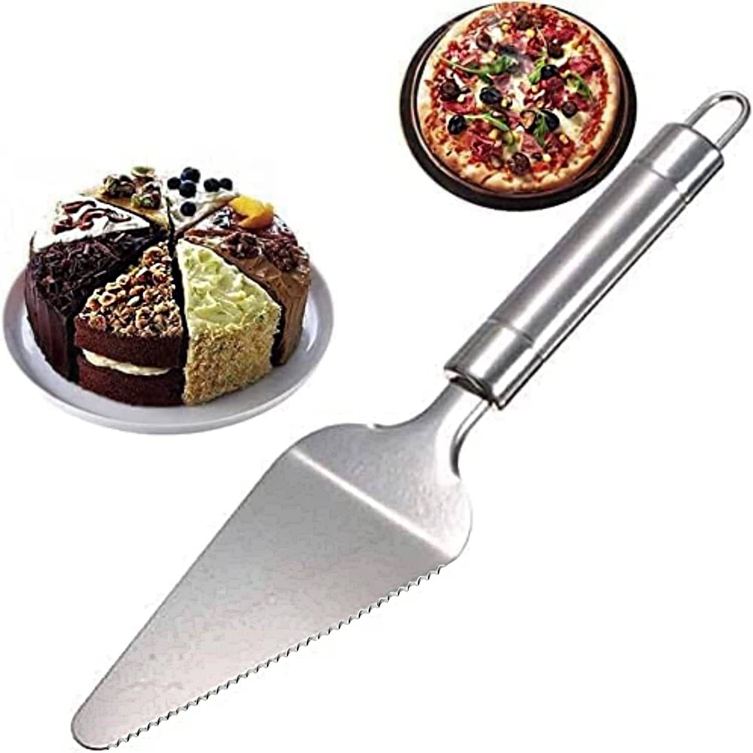AEX Stainless Steel Cake Server Cake Cutter Spatula Server Mirror Polish Finish Pie Server Pizza Server Cutting Spatula for Wedding, Christmas, and Birthday (Silver)