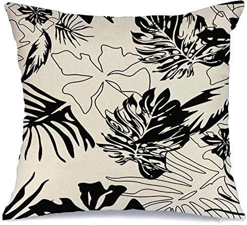 Throw Pillow Cover Textile Paradise Black Palm Summer White Tropical Spring Leaves Pattern Flower Abstract Wild Plant Comfortable Linen Decorative