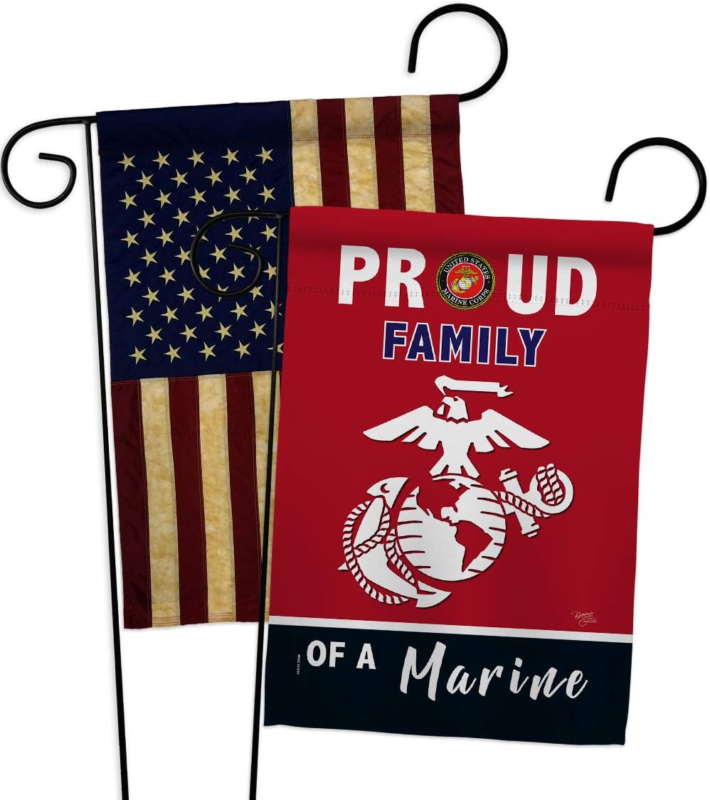 Proud Family Marines Garden Flags Pack Armed Forces Marine Corps USMC Semper Fi United State American Military Veteran Retire Official USA Vintage Applique Gift Yard House Double-Sided 13 X 18.5